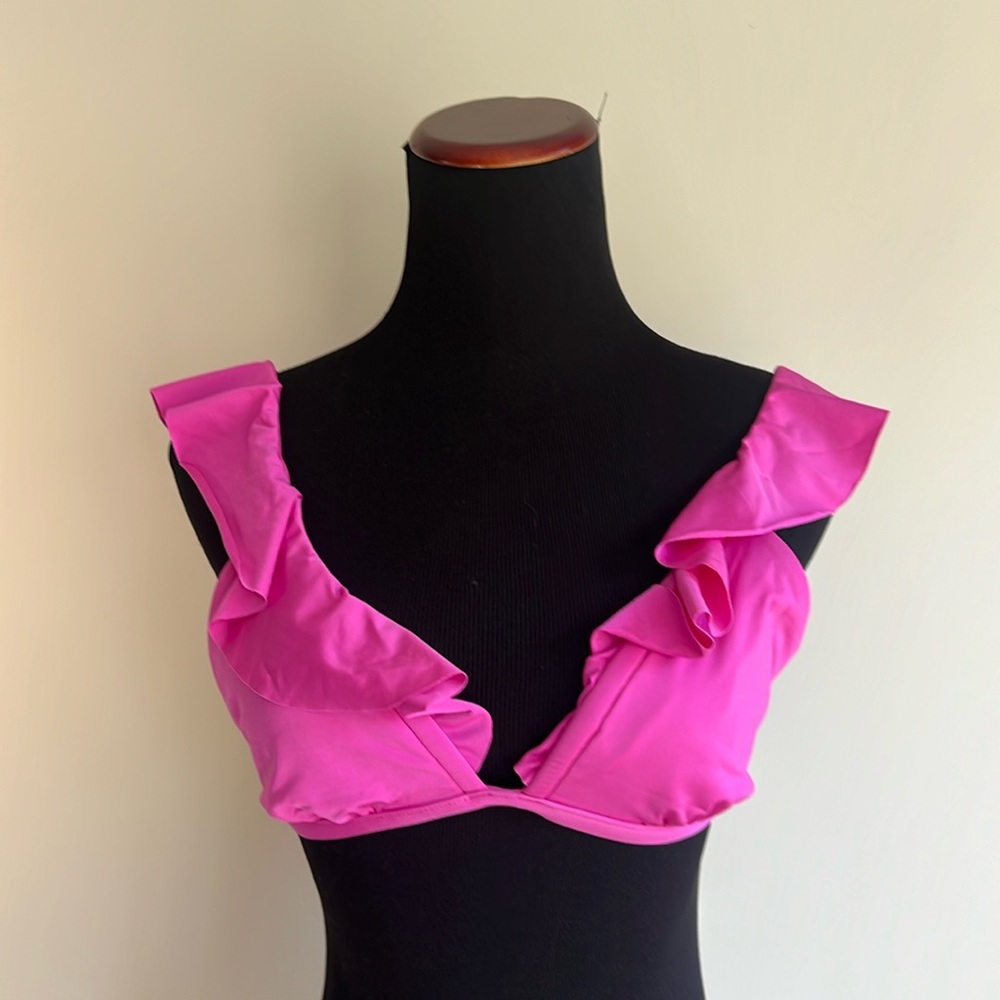 Trina Turk Bikini Top - Hot Pink With Shoulder Strap Ruffles - BNWT